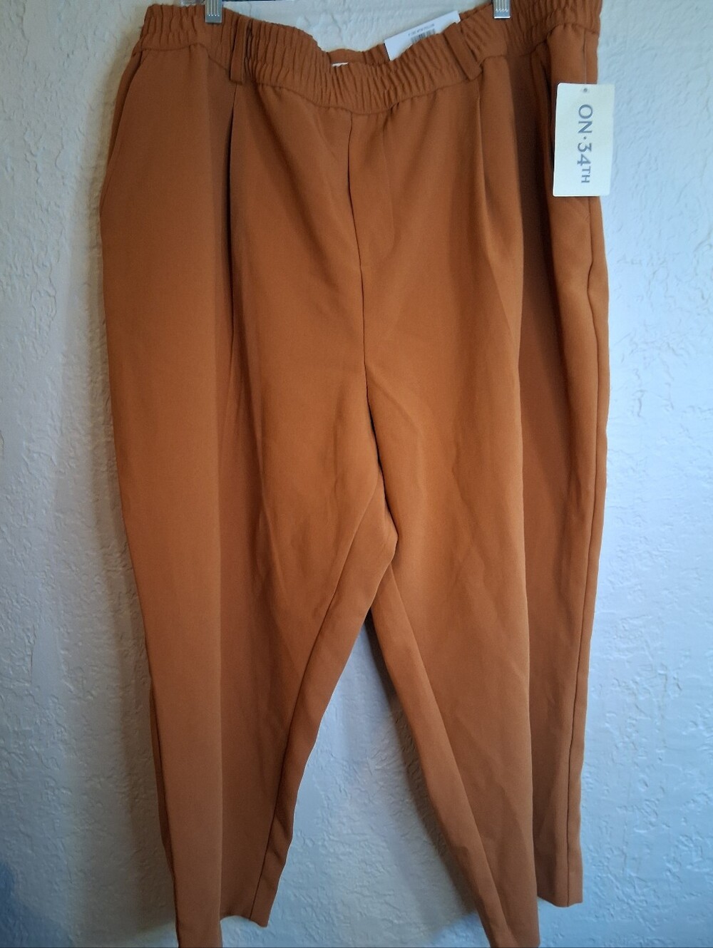 ON 34TH Pecan Roast Rust-Tone Elastic Waist Trousers SX 3X NWT Business Casual